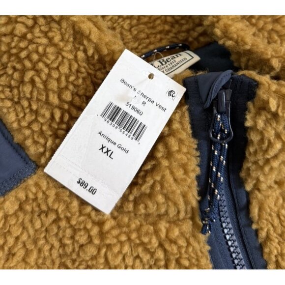 LL Bean Size XXL Sherpa Fleece Vest Antique Gold Mountain Pile NEW - Picture 3 of 9